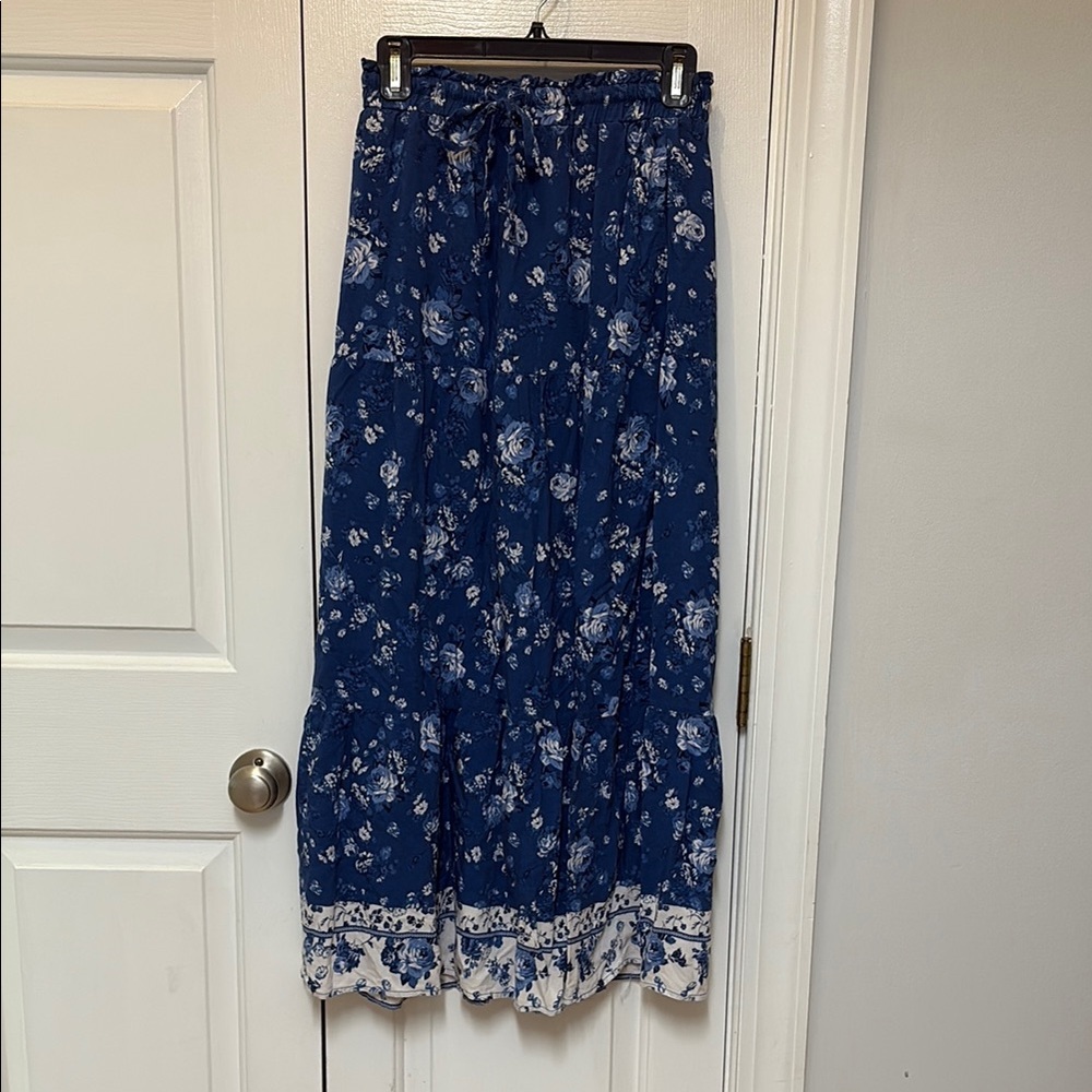 Floral Blue Maxi Skirt, S